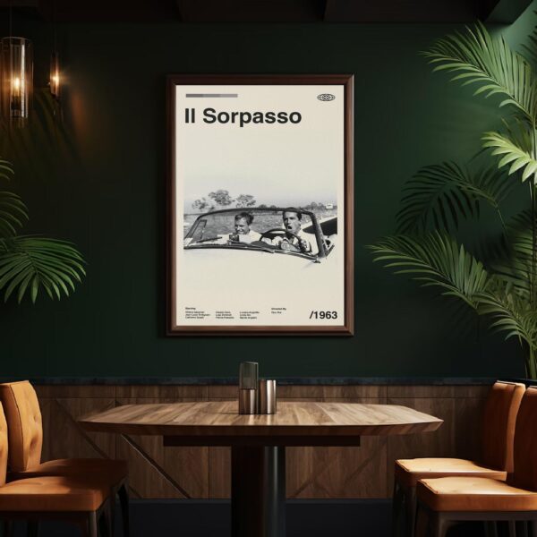 Il Sorpasso mid-century poster, retro artwork for film lovers