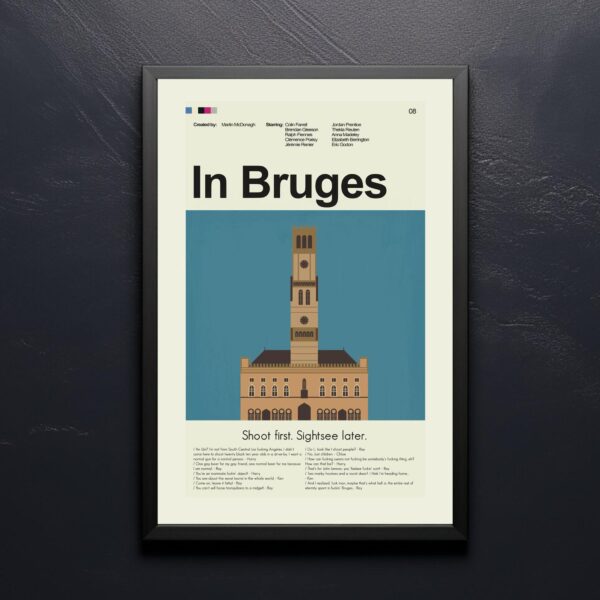 In Bruges movie poster in modern mid-century design style