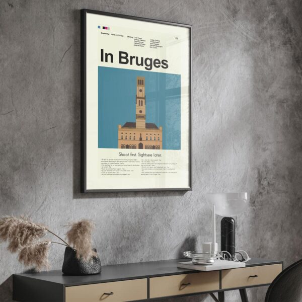 In Bruges movie poster in modern mid-century design style
