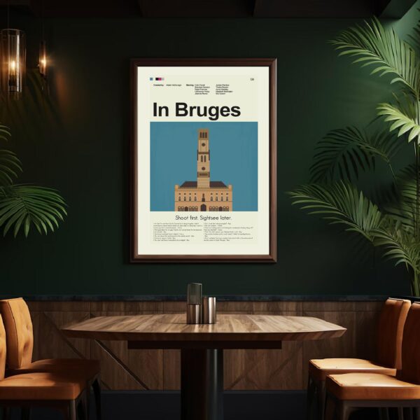 In Bruges movie poster in modern mid-century design style