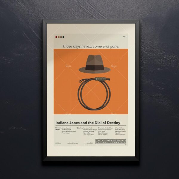 Mid-century modern style Indiana Jones and the Dial of Destiny movie poster
