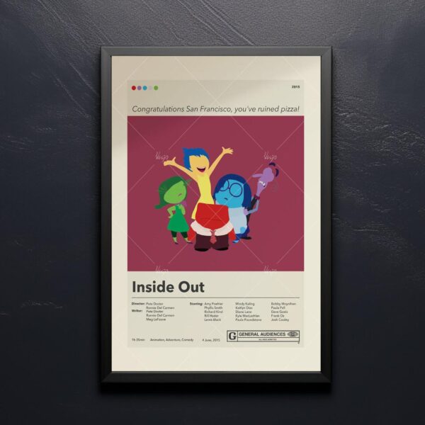 Mid-century modern Inside Out 2 movie poster wall art