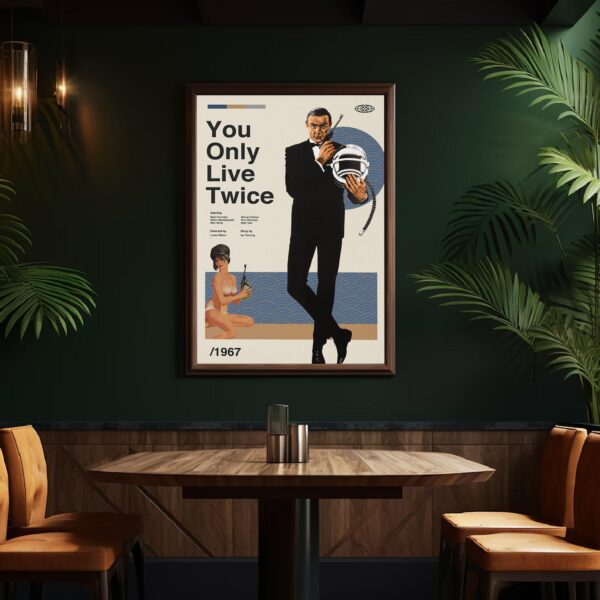 Mid-century modern graphic design poster of You Only Live Twice movie