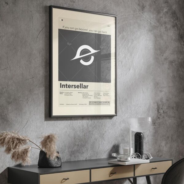 Mid-century modern style Interstellar movie poster with retro furniture design