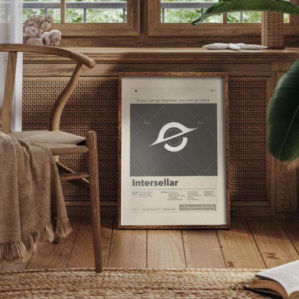 Mid-century modern style Interstellar movie poster with retro furniture design