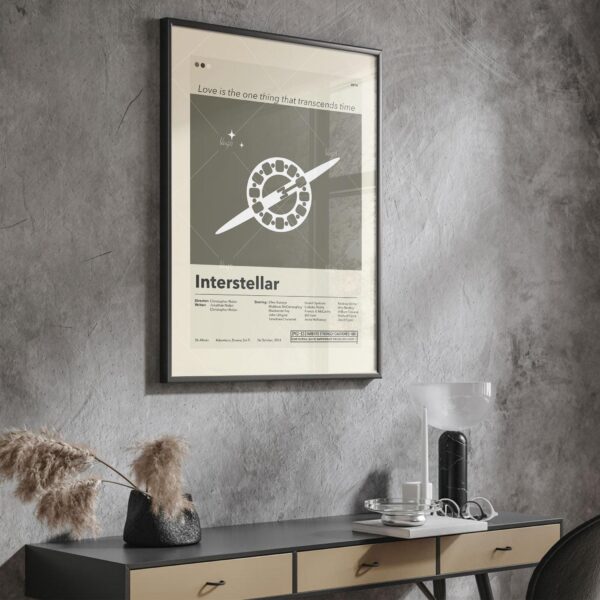 Mid-century modern style Interstellar movie poster design with abstract shapes