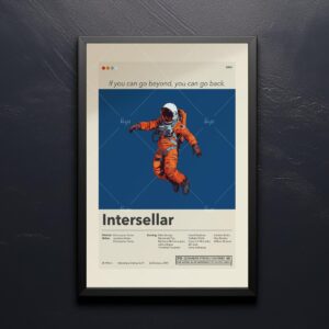 Vintage mid-century modern Interstellar movie poster with space design