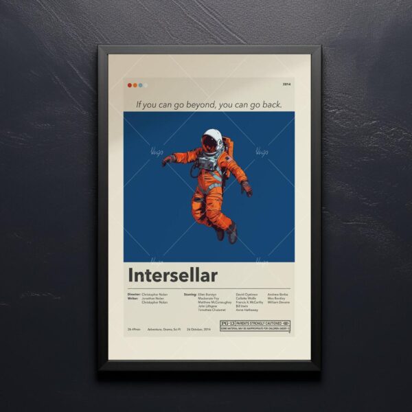 Vintage mid-century modern Interstellar movie poster with space design