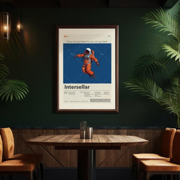 Vintage mid-century modern Interstellar movie poster with space design
