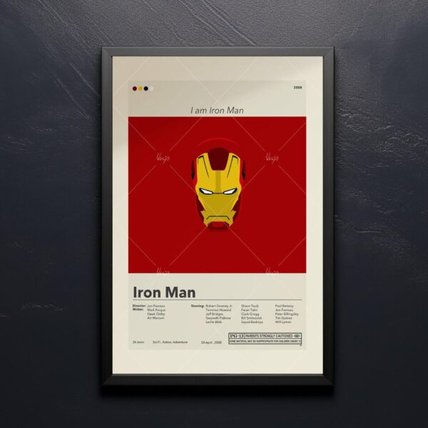 Mid-century modern Iron Man movie poster art with vintage design