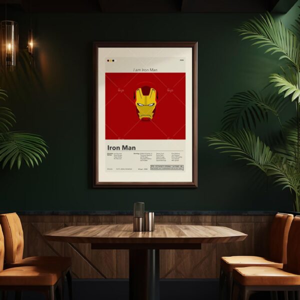 Mid-century modern Iron Man movie poster art with vintage design