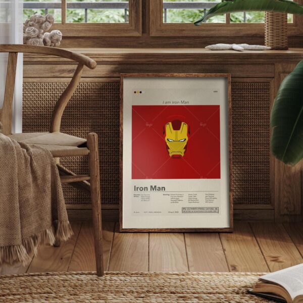 Mid-century modern Iron Man movie poster art with vintage design