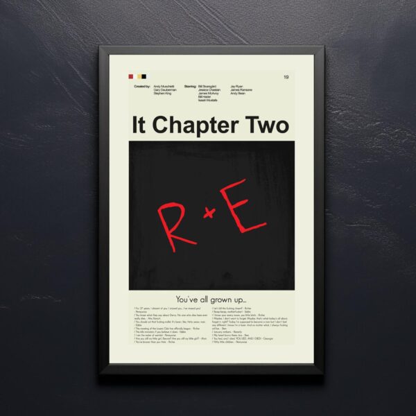 Mid-century modern style poster of It Chapter Two movie artwork