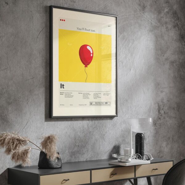 Mid-century modern graphic poster of It movie with retro design