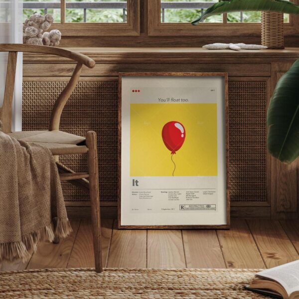Mid-century modern graphic poster of It movie with retro design