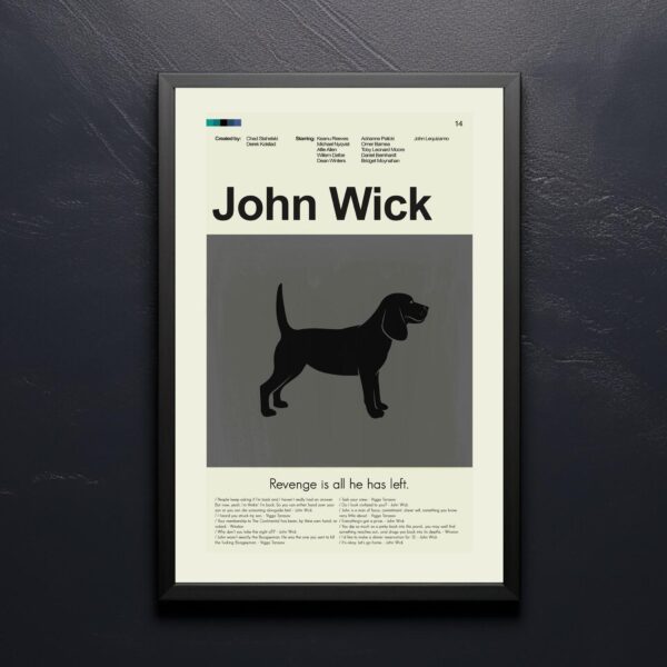 Mid-century modern John Wick movie poster print with retro design