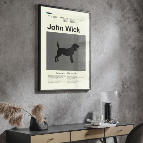 Mid-century modern John Wick movie poster print with retro design