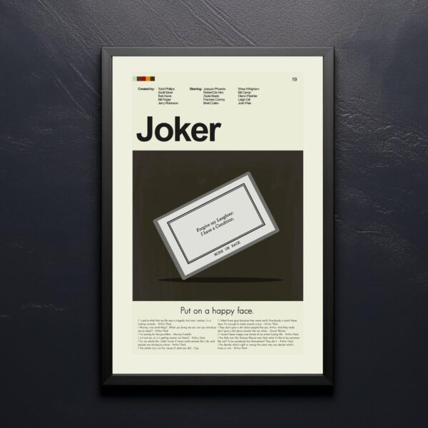Mid-century modern style Joker movie poster print with abstract design