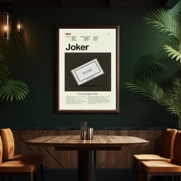 Mid-century modern style Joker movie poster print with abstract design