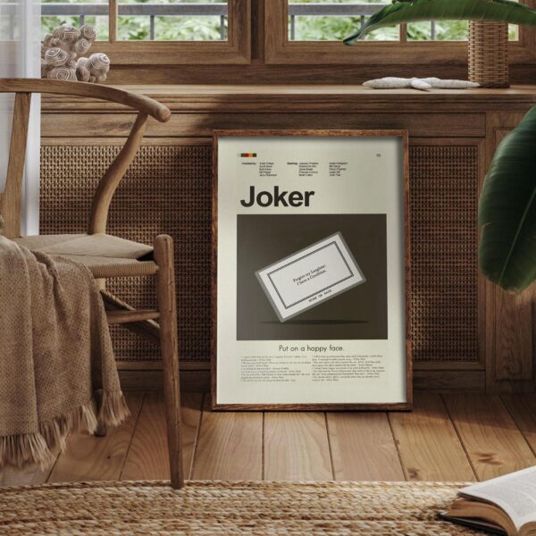 Mid-century modern style Joker movie poster print with abstract design