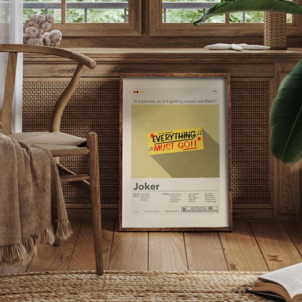 Mid-century modern Joker movie poster art with retro design elements