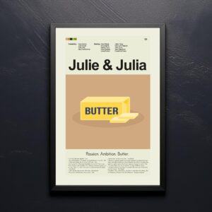 Mid-century modern Julie & Julia movie poster art with vintage style graphics