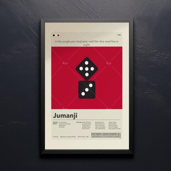 Mid-century modern style Jumanji movie poster from mid 20th century