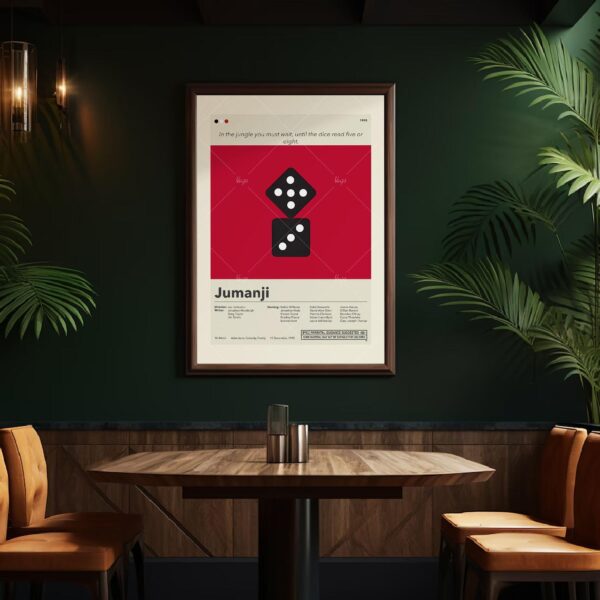 Mid-century modern style Jumanji movie poster from mid 20th century