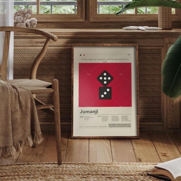 Mid-century modern style Jumanji movie poster from mid 20th century