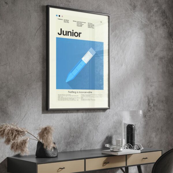 Mid-century modern Junior movie poster with vintage style artwork