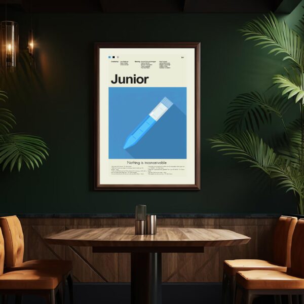 Mid-century modern Junior movie poster with vintage style artwork