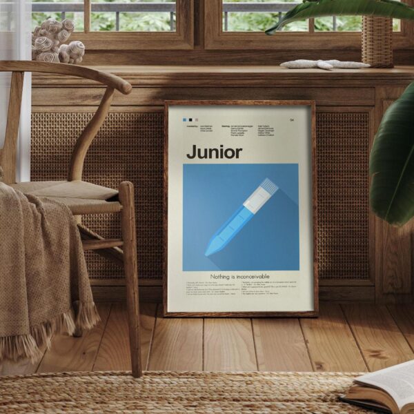 Mid-century modern Junior movie poster with vintage style artwork