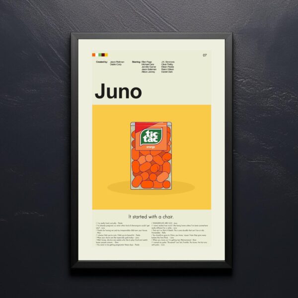 Juno movie poster featuring mid-century modern furniture design