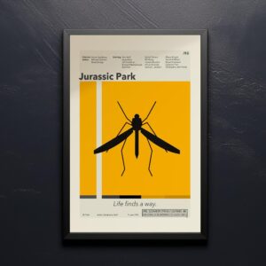 Mid-century modern style Jurassic Park movie poster with vintage design