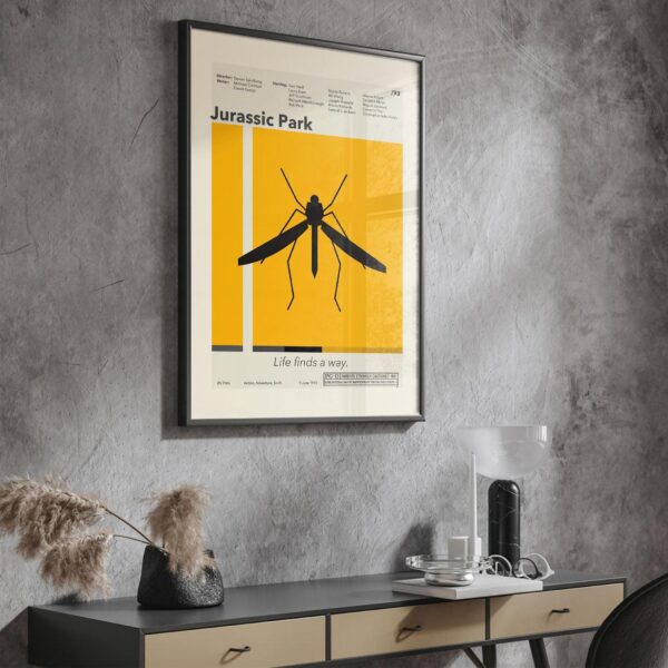 Mid-century modern style Jurassic Park movie poster with vintage design