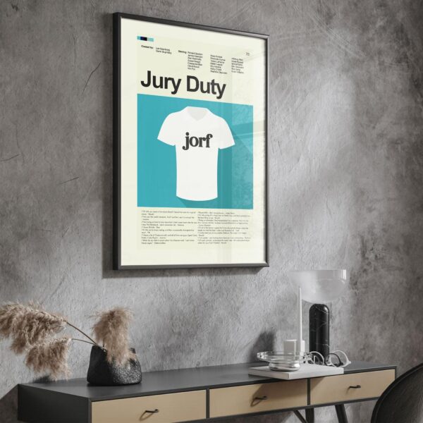 Vintage mid-century modern Jury Duty movie poster with classic typography