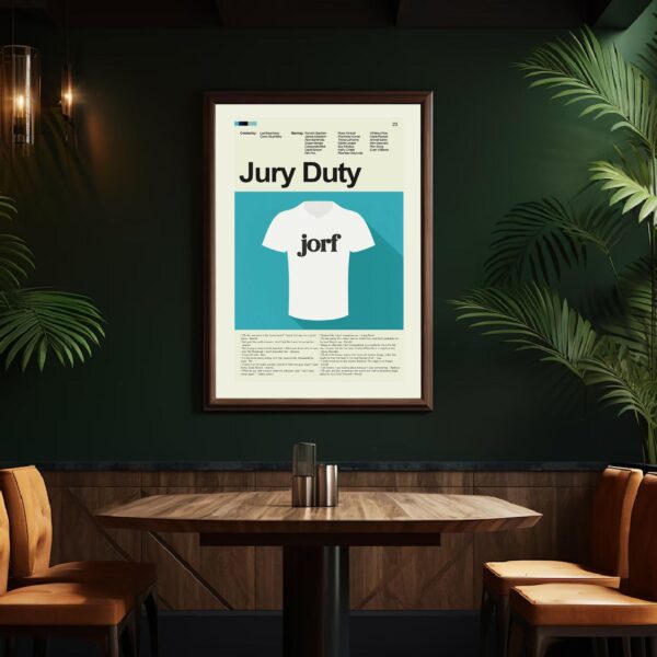 Vintage mid-century modern Jury Duty movie poster with classic typography