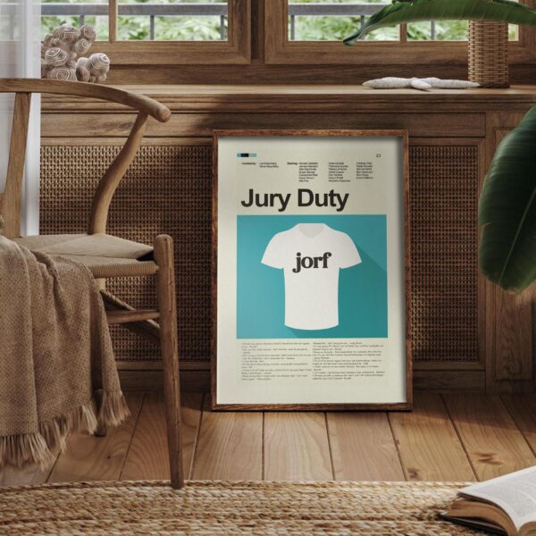 Vintage mid-century modern Jury Duty movie poster with classic typography