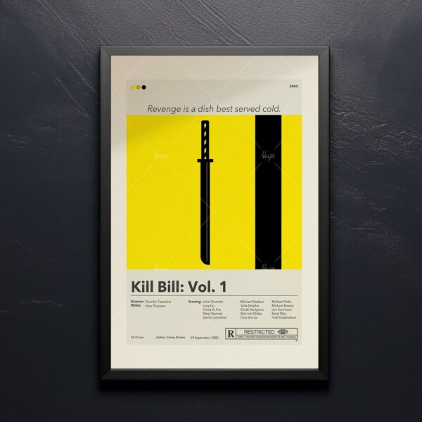 Mid-century modern style Kill Bill Vol. 1 movie poster with vintage design