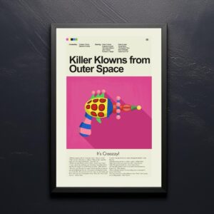 Mid-century modern style Killer Klowns from Outer Space movie poster print