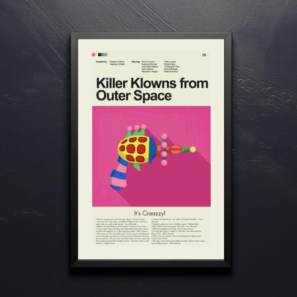 Mid-century modern style Killer Klowns from Outer Space movie poster print