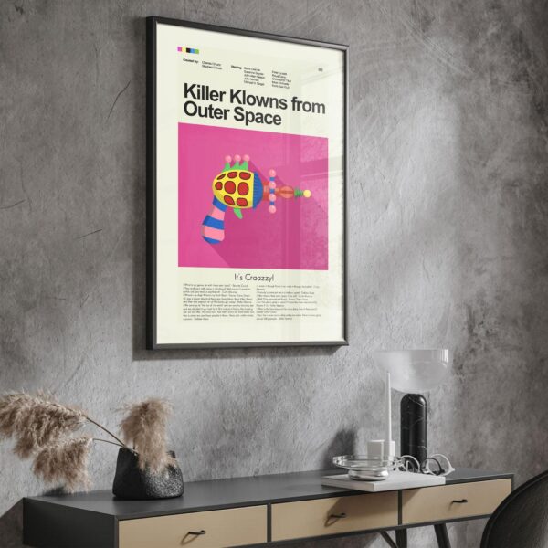 Mid-century modern style Killer Klowns from Outer Space movie poster print