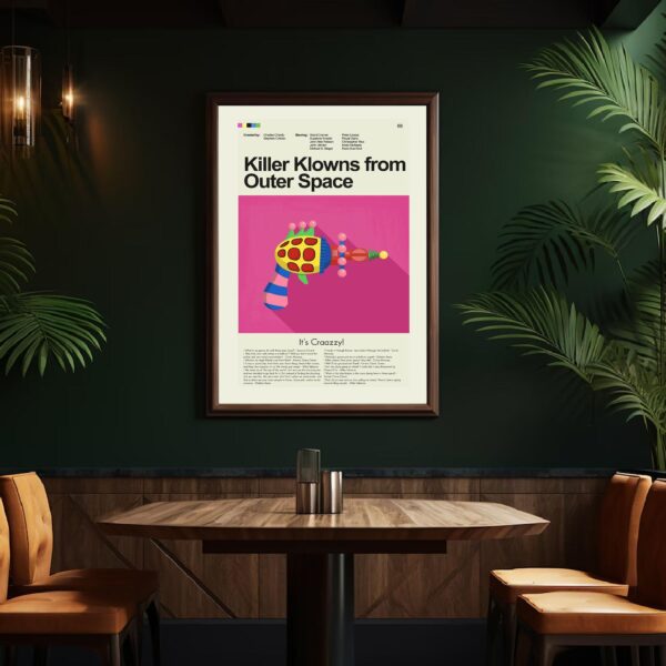 Mid-century modern style Killer Klowns from Outer Space movie poster print