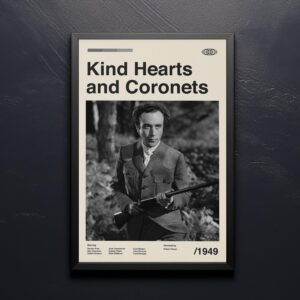 Kind Hearts and Coronets movie poster with mid-century modern design style