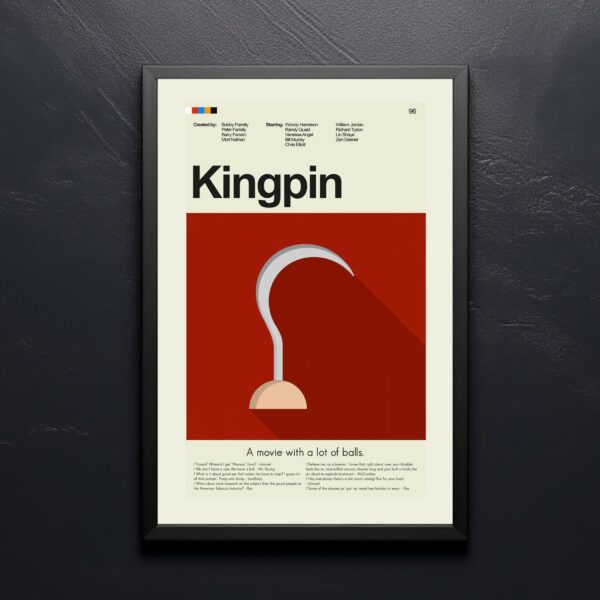 Kingpin movie poster featuring mid-century modern furniture design