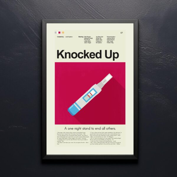 Mid-century modern Knocked Up movie poster featuring a house illustration