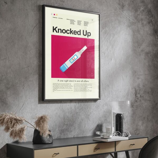 Mid-century modern Knocked Up movie poster featuring a house illustration