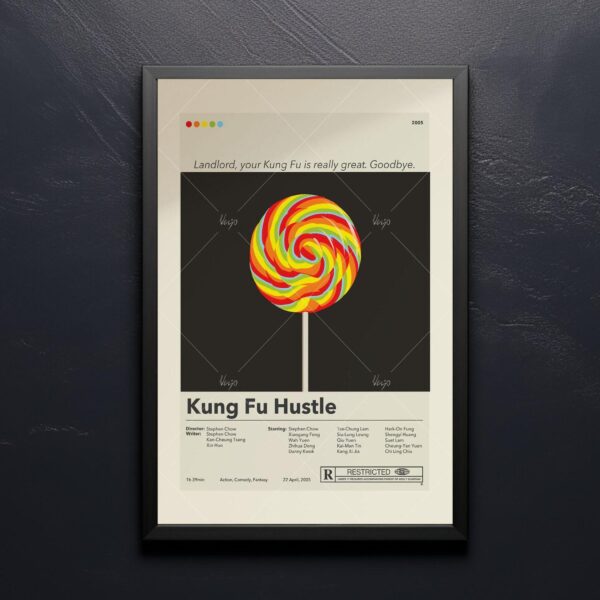 Mid-century modern Kung Fu Hustle movie poster with vintage design elements
