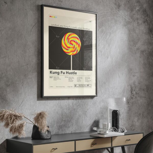Mid-century modern Kung Fu Hustle movie poster with vintage design elements