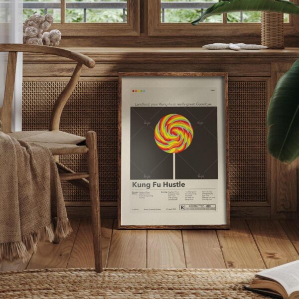 Mid-century modern Kung Fu Hustle movie poster with vintage design elements
